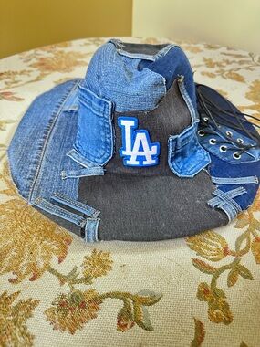 Upcycled denim LA patchwork cowboy hat.